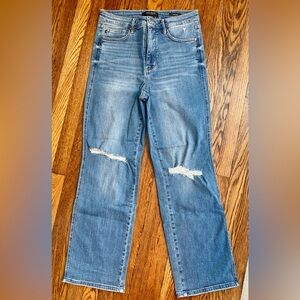 Judy Blue Straight Leg Blue Jeans with Distressed Knees size 31